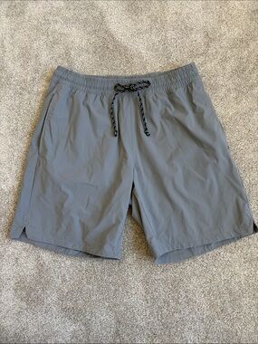 RHONE Gray Men's Swim Trunks / Athletic Shorts with Multicolor Drawstring